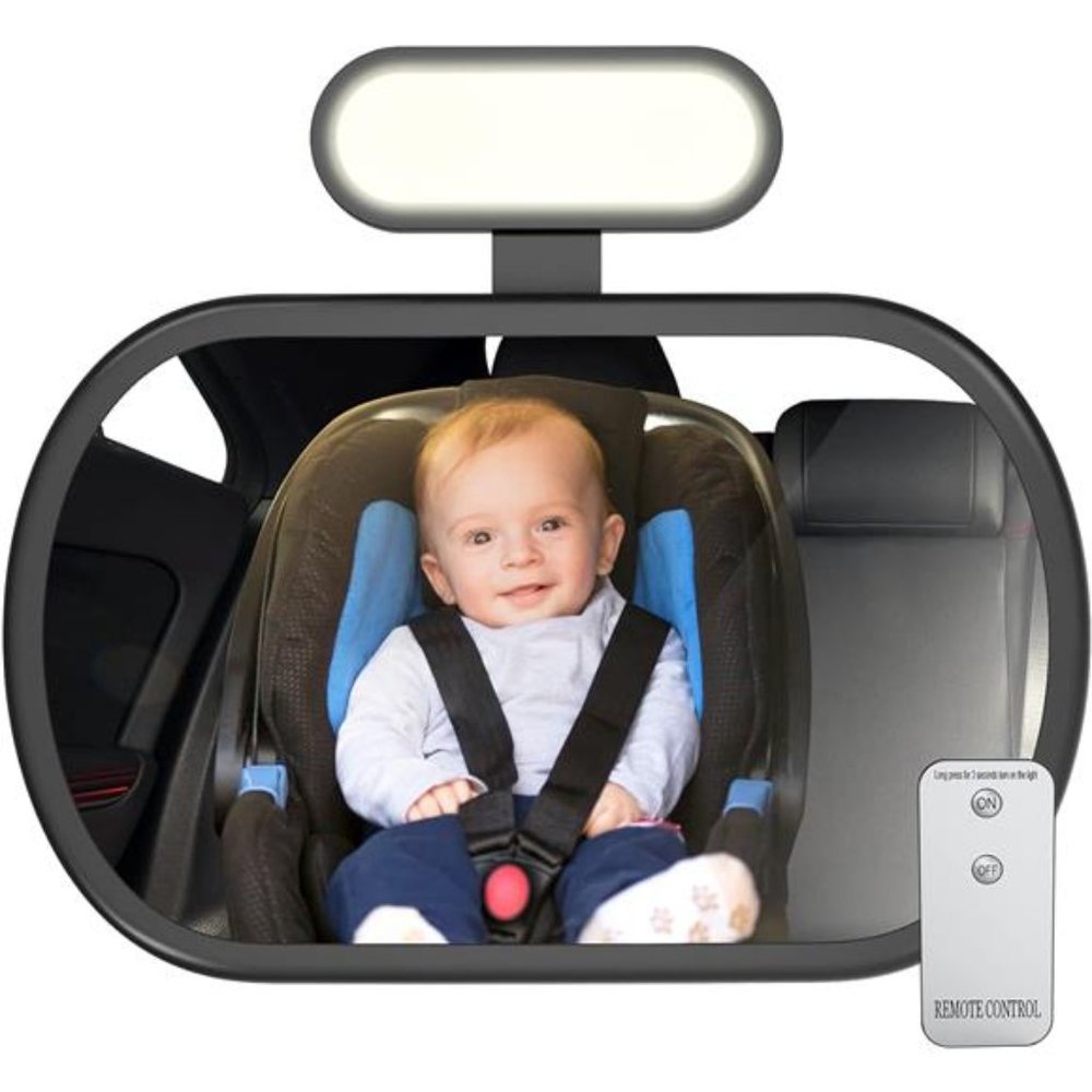 Baby Car Mirror w/ Night Light, Safety Rear Facing Car Seat Mirror, Shatterproof